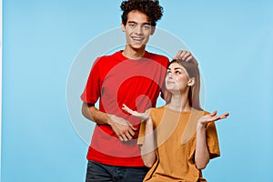 cheerful young couple fashion modern style communication studio