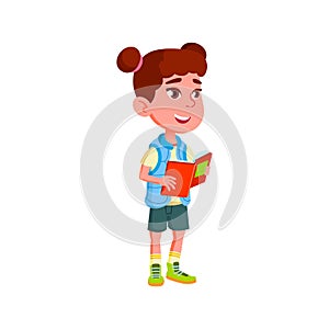 cheerful young kid reciting poems in class cartoon vector