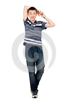 Cheerful young man in full growth isolated over white background