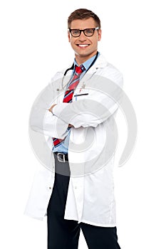 Cheerful young physician wearing eyeglasses