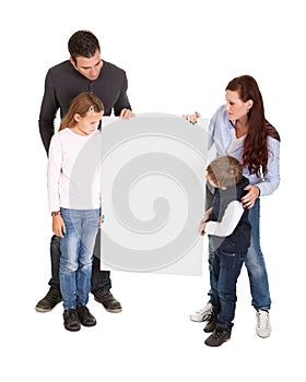 Cheerful young preseting a banner board