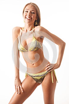Cheerful young woman ,dressed in bikini