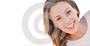 Cheerful young woman smiling isolated