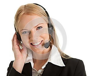 Cheerfull call center operator photo