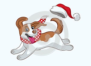 Cheerfull cartoon Jack Russell puppy celebrating Christmas photo