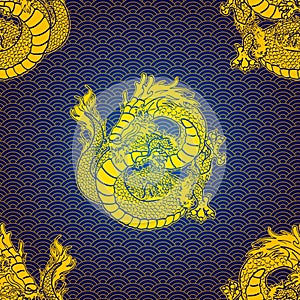 Cheerfull Gold Water dragon pattern