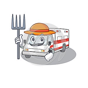 Cheerfully Farmer ambulance cartoon picture with hat and tools