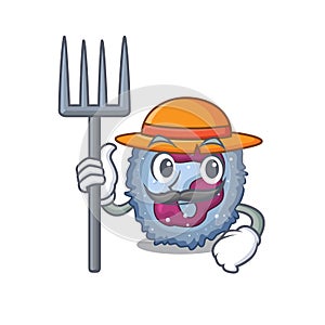 Cheerfully Farmer neutrophil cell cartoon picture with hat and tools