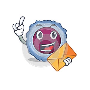 Cheerfully lymphocyte cell mascot design with envelope