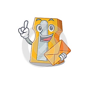 Cheerfully pencil sharpener mascot design with envelope