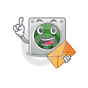 Cheerfully radar mascot design with in envelope