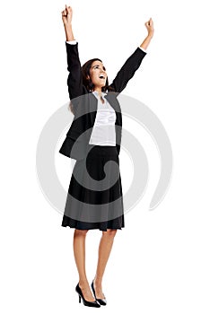 Cheering Business Woman