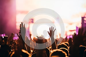 Cheering crowd at concert enjoying music performance