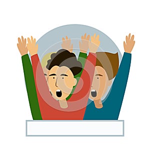 Cheering crowd of football fans isolated. Soccer fans at stadium, crowd of celebrating people. Clipart or sticker for