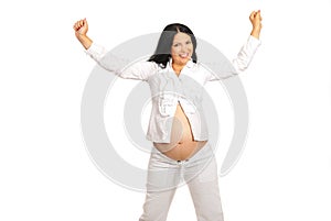 Cheering pregnant woman