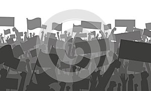 Cheering or protesting crowd with flags