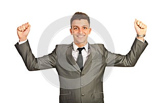 Cheering successful business man