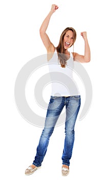 Cheering young woman photo