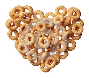 Cheerios cereal in a heart shape isolated on white