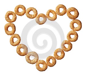 Cheerios cereal in a heart shape isolated on white