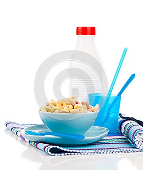 Cheerios Oat Cereal in bowl with bottle milk