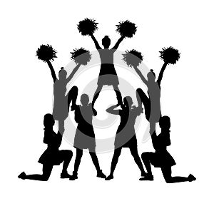 Cheerleader dancers figure vector silhouette illustration isolated. Cheer leading girl sport support. High school, college cheer.