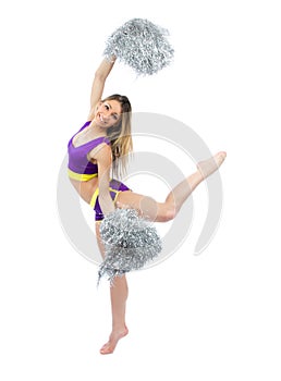 Cheerleader girl dancer with silver Pom Poms