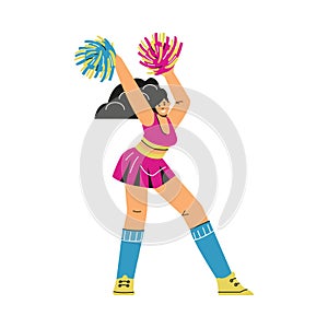 Cheerful cheerleader with pom-poms vector illustration