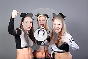 Cheerleader Team With Megaphone