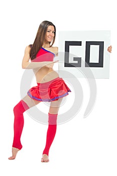 Cheerleader woman pointing her finger