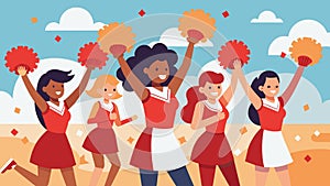 The cheerleaders led the crowd in chants and cheers their pompoms flying with each enthusiastic movement.. Vector photo