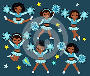 Cheerleaders Team Of Girls .Cheerleading turquoise Uniform vector illustration. photo