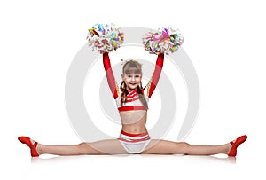 Cheerleading girl sits on splits