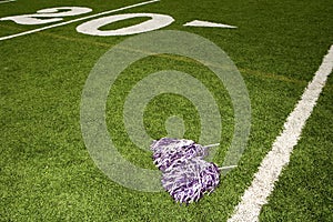 Cheerleading pom-poms on football field photo