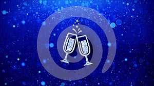 Cheers Celebration Toast Two Glasses Champagne Icon Blinking Glitter Glowing Shine Particles.