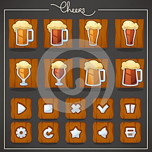 Cheers, draft beer glasses and mugs, objects and buttons for you