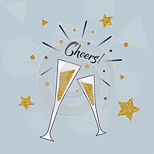 Cheers! hand lettering with glasses of champagne