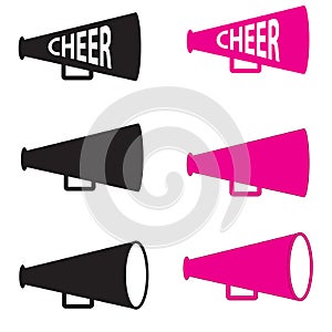 Cheers Megaphone icon on white background. Bullhorn sign. Cheerleader symbol. Cheer Pom Pom logo. flat style photo
