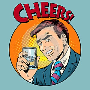 Cheers toast celebration man pop art retro style