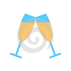 Cheers two Champagne glasses flat line icon isolated on white background. Abstract beverage sign or logo design.