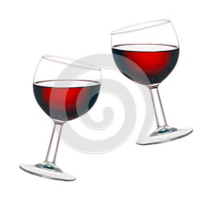 Cheers! Two glasses of red wine, tilted, isolated