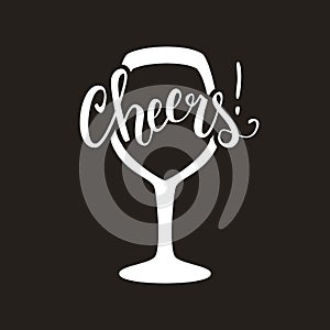 Cheers wine glass vector illustration with brush pen handwritten