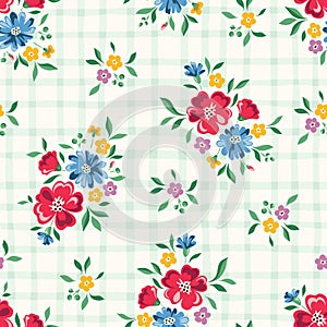 Cheery and Bright Chintz Romantic Meadow Wildflowers Vector Seamless Pattern