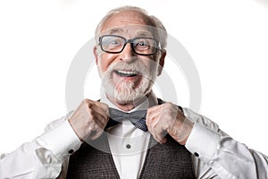 Cheery pensioner smarten himself up