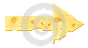 Cheese arrow. A piece of cheese in the shape of an arrow on a white isolated background