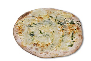 Cheese atop Oven-Baked Manakish Dough, Isolated on a Transparent or White Background, Exemplifying Arabic Culinary Delights