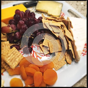 Cheese biscuits and fruit plate