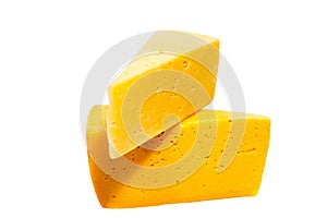 Cheese block isolated on white background cutout.