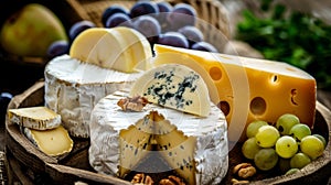 Cheese block topped with crisp apple slices and a delightful sprinkle of nuts for a tasty snack photo