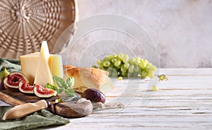 cheese board with baguette